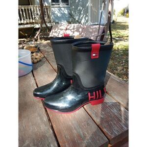 Tommy Hilfiger Rain Boots Galoshes Black & Red 8M